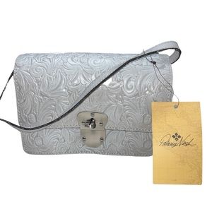 Patricia Nash White Waxed Tooled Crossbody Purse Gray
